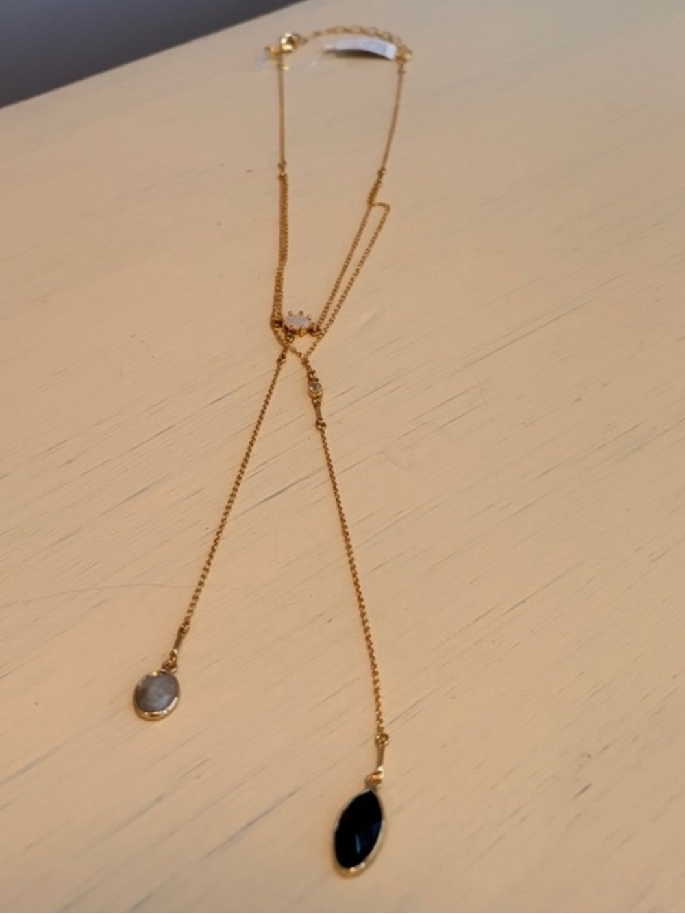 NWT Nakamol Gold-tone Two Strand Lariat Necklace with Four Stones